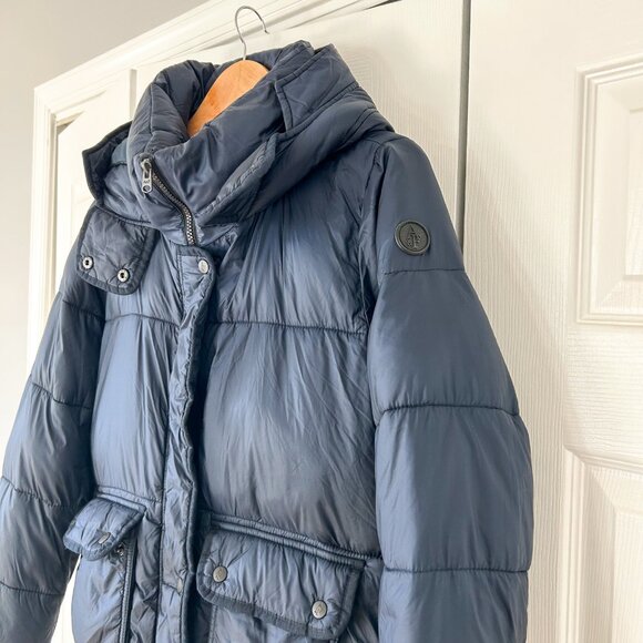Abercrombie & Fitch Navy Puffer Jacket L Water Wind Resistant Hooded Coat - Picture 4 of 6